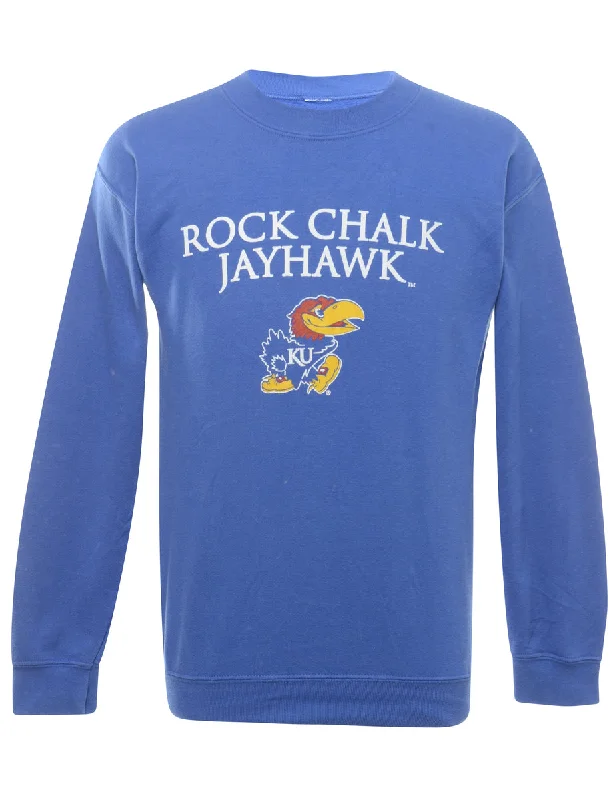 Rock Chalk Jayhawk Printed Sweatshirt - S Hoodie with Applique Textured Unique