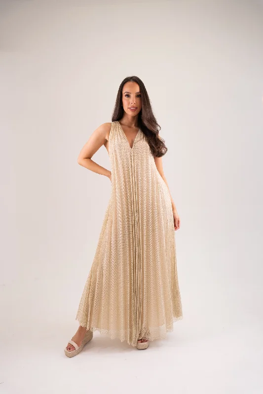 Kayla Pleated Overlay Dress In Neutral Tunics Print Colorful