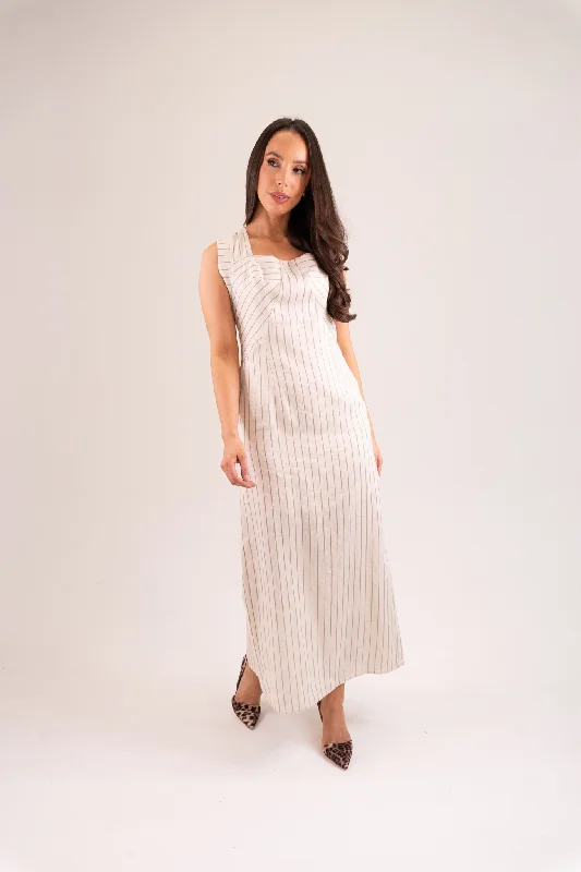 Kayla Striped Linen Dress In Neutral Tunics Leisure comfortable