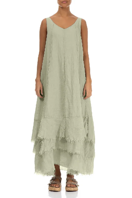 Maxi Laurel Green Gauze Linen Dress Tunics Silk luxurious