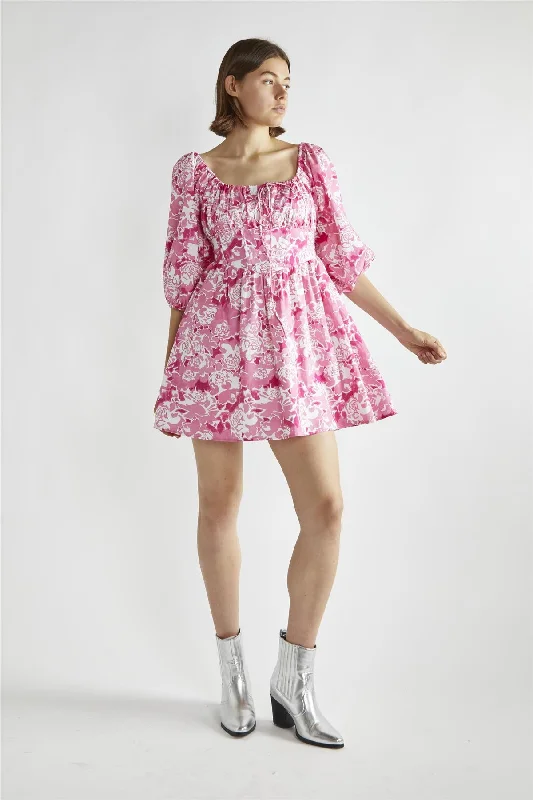 Pink Roses Skater Mini-Dress Tunics Chic elegant