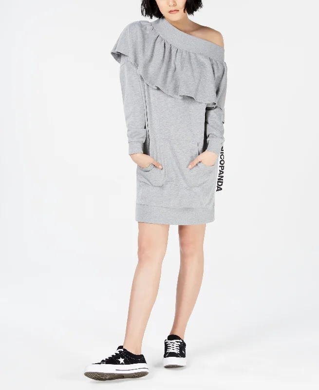 Nicopanda Off The Shoulder Sweatshirt Dress Hoodie with Lace Feminine Delicate