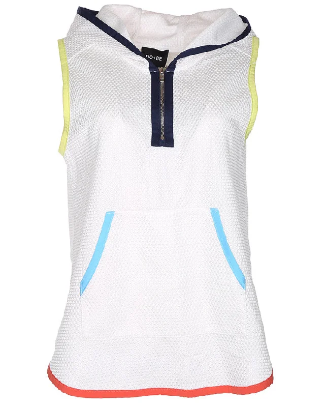Colour Trim White Mesh Sleeveless Hoodie - M Hoodie with Pocket Utility Practical