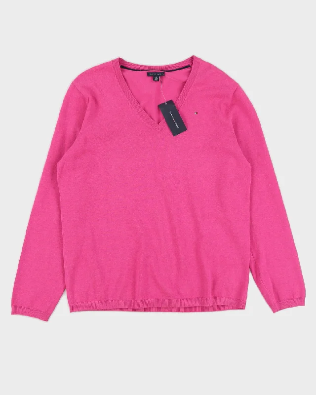 Tommy Hilfiger Women's Pink Sweatshirt - XL Hoodie with Front Slit Layering Stylish