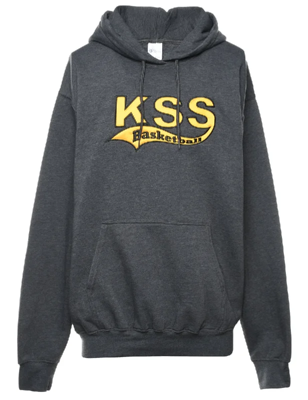 Grey Printed Hoodie - L Hoodie with Emblem Brand Identity
