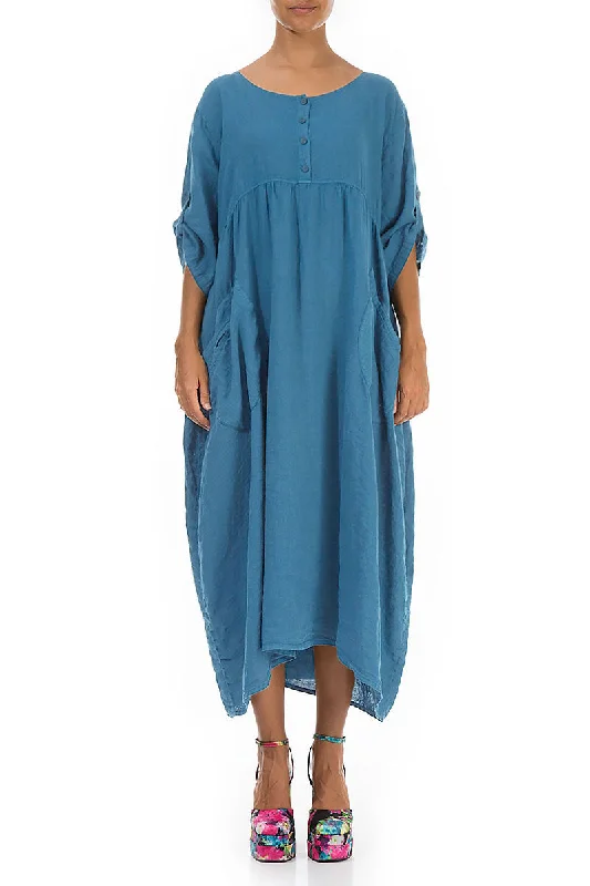 Buttoned Denim Linen Dress Tunics Luxurious high-end