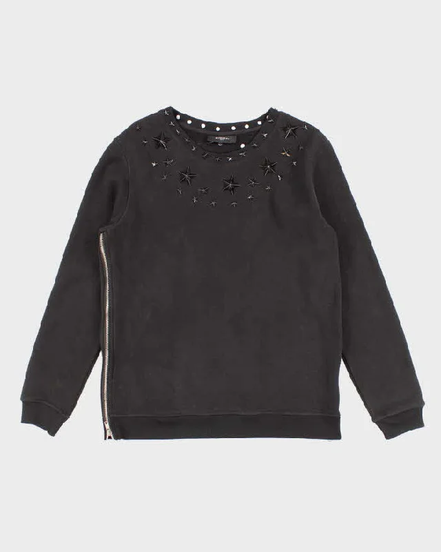 Womens Black Givenchy Star Decals Zip Sides Sweatshirt - S Hoodie with Mesh Breathable Sporty