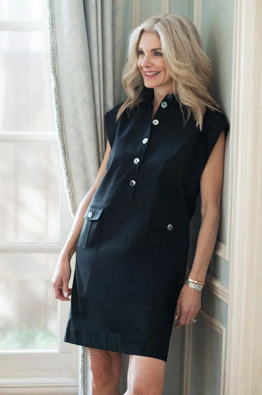 Cotton Blend Utility Shift Dress Tunics Cozy comfortable