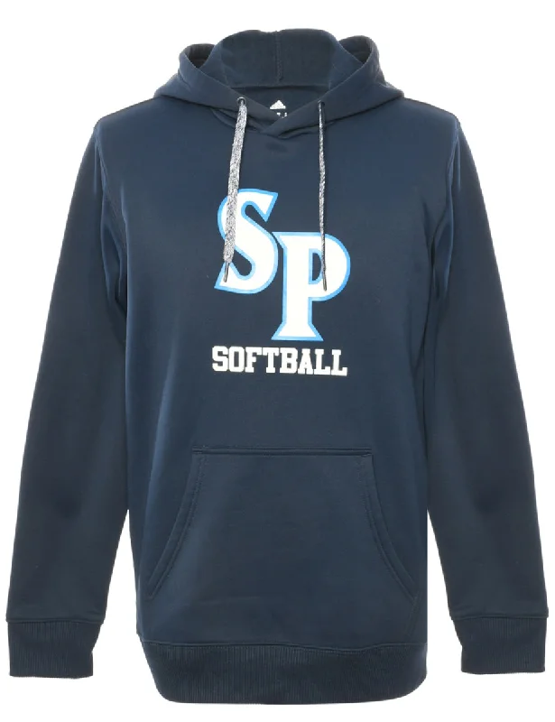 Adidas Softball Navy Printed Hoodie - L Hoodie with Back Slit Movement Comfort