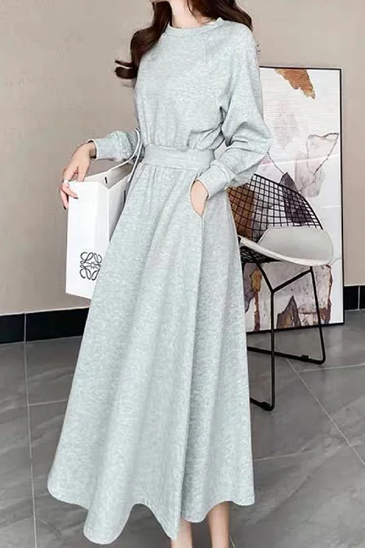 High Elastic Waist Sweatshirt Dress Hoodie with Hem Ribbing Snug Secure