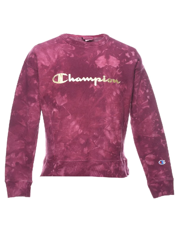 Champion Tie-dye Printed Plum & Gold Sweatshirt - S Hoodie with Lining Warm Insulated