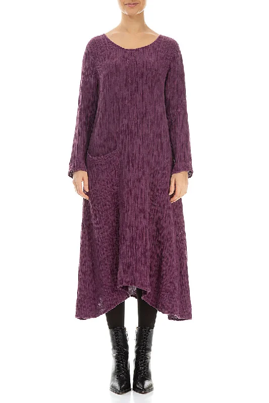 Side Pocket Crinkled Dark Magenta Silk Dress Tunics Print Colorful