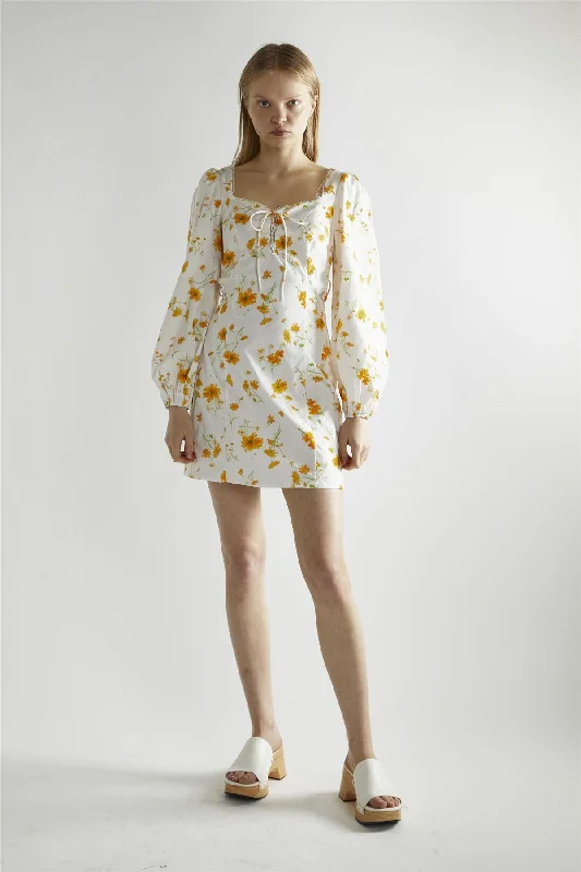 Marigold Floral A-Line Mini-Dress Tunics Fashionable trendy