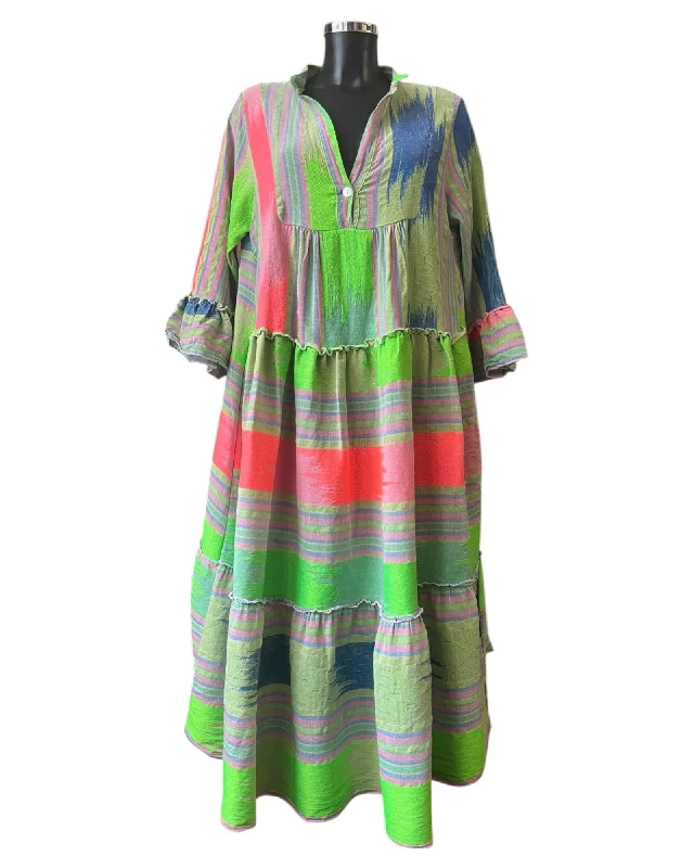 Ibiza range vibrant long dress - Green mix Tunics Practical durable