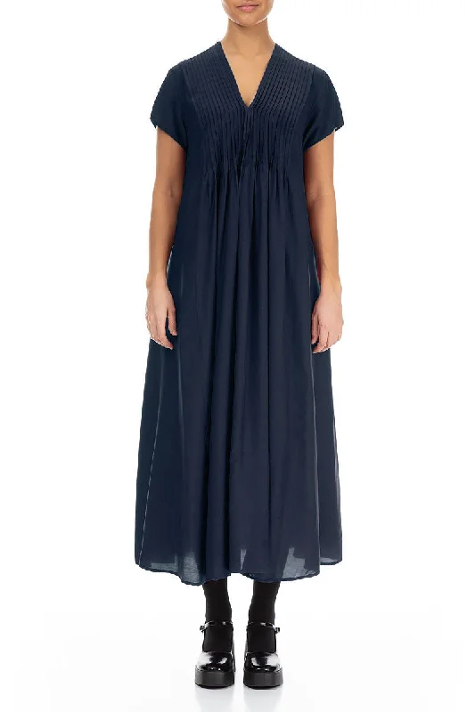 Romantic Midnight Blue Silk Bamboo Dress Tunics Distressed trendy