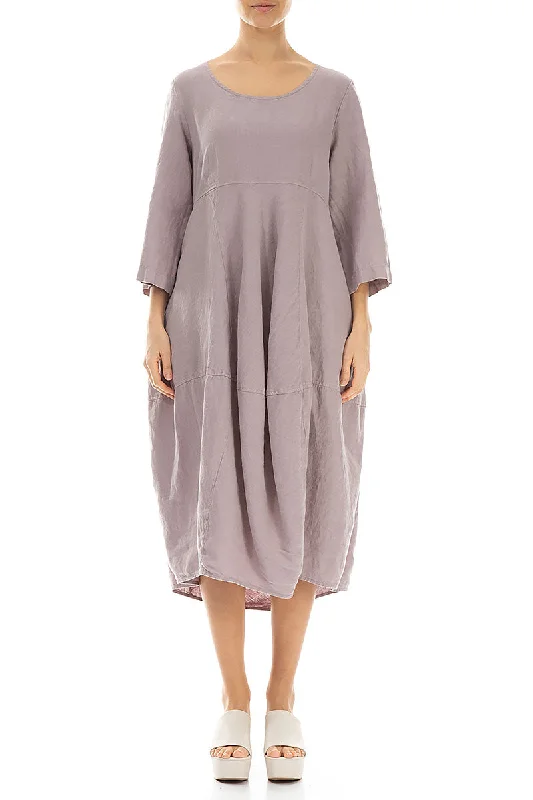 Balloon Cropped Sleeves Greige Linen Dress Tunics Prom sequined