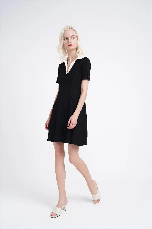 Black Cream Collared Mini-Dress Tunics New arrival
