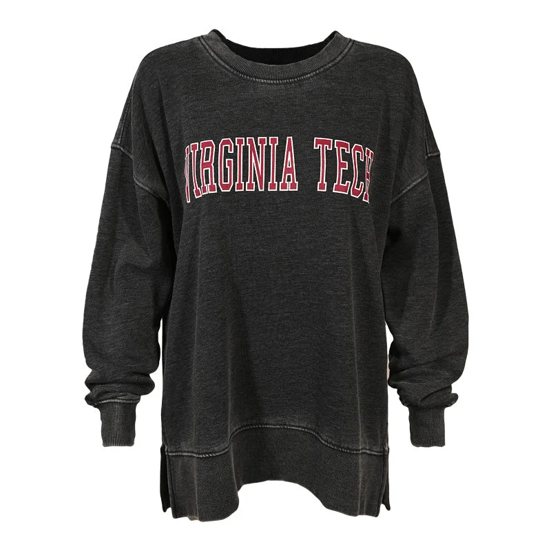 Virginia Tech Women's High Low Tunic Crew Sweatshirt: Charcoal Hoodie with Hidden Zipper Minimalist Clean