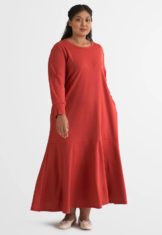 Kimora Elegant Stretchable Ribbed Long Dress Tunics Solid Classic