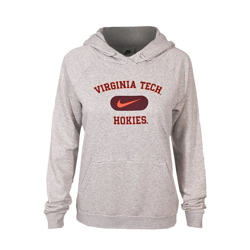 Virginia Tech Women's Varsity Fleece Hooded Sweatshirt: Heather Gray by Nike Hoodie with Snap Buttons Easy Quick