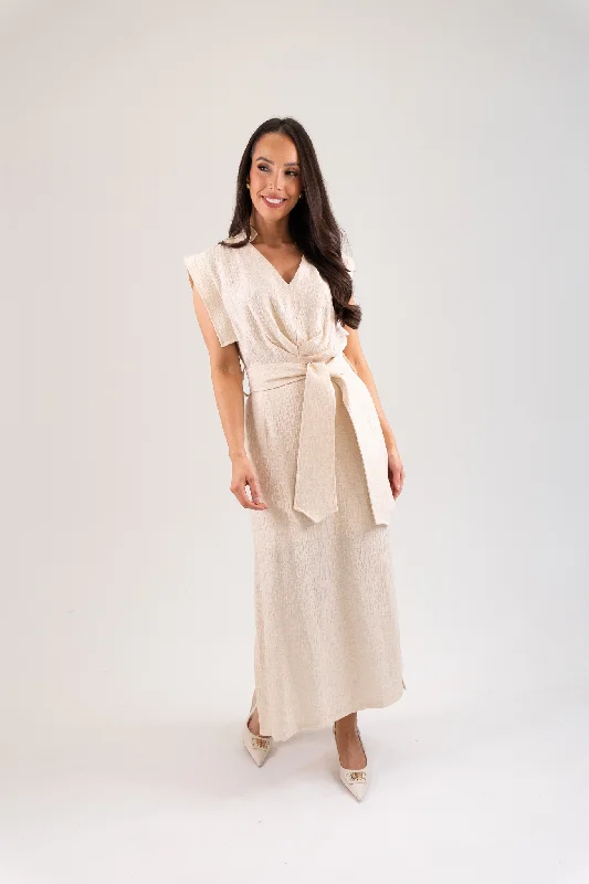 Kayla Tie Waist Dress In Neutral Tunics Evening elegant