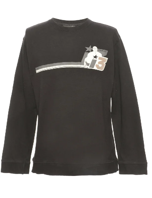 Reebok Sports Black Sweatshirt - M Hoodie with Half-Zip Sporty Casual