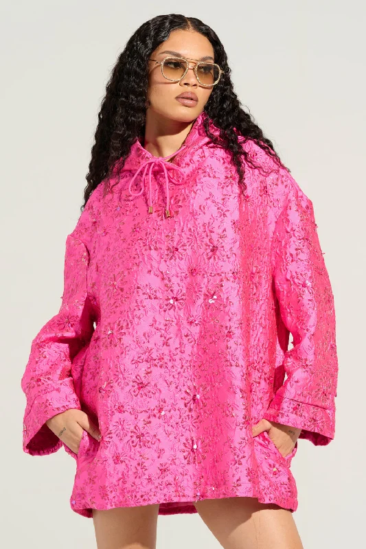 WOKE UP LIKE THIS BROCADE SWEATSHIRT DRESS Hoodie with Patch Decorative Personalized
