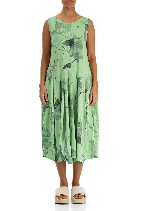 Sleeveless Flared Green Sorbet Mirage Cotton Dress Tunics Custom made