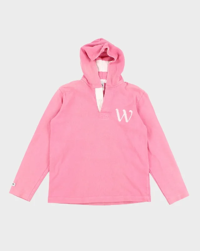 Vintage 90s Barbarian Pink Rugby Hoodie - L Hoodie with Distressed Vintage Worn