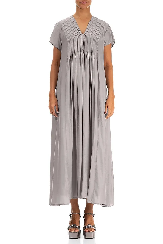 Romantic Greige Silk Bamboo Dress Tunics Recommended stylist