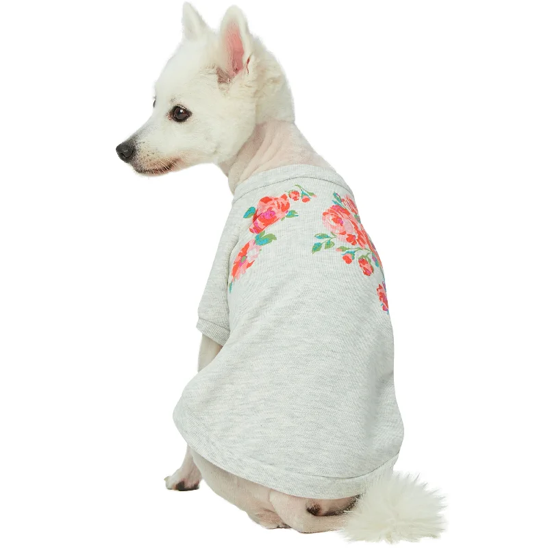 Blooming Rose French Cotton Dog Sweatshirt Hoodie with Hem Raw Edge Edgy Unfinished