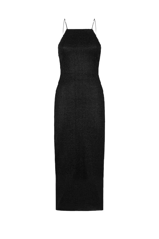 Lumiere Long Dress Black Crew Neckline Casual