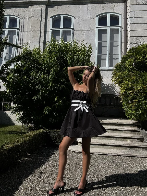 Black Sleeveless Bow Mini-Dress Tunics Versatile functional