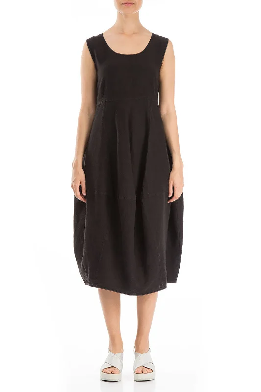 Balloon Black Linen Dress Tunics Solid Classic