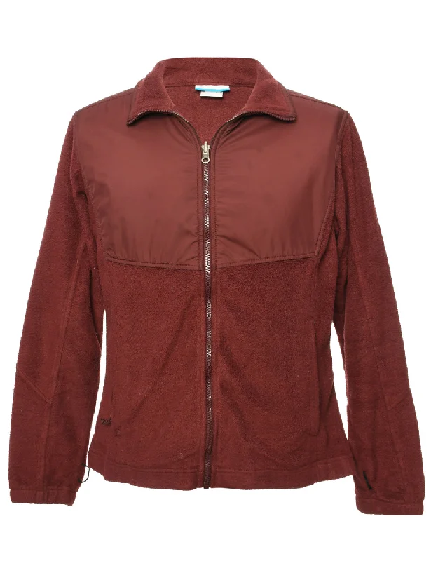 Brown Columbia Fleece Sweatshirt - L Hoodie with High-Low Hem Asymmetrical Trendy