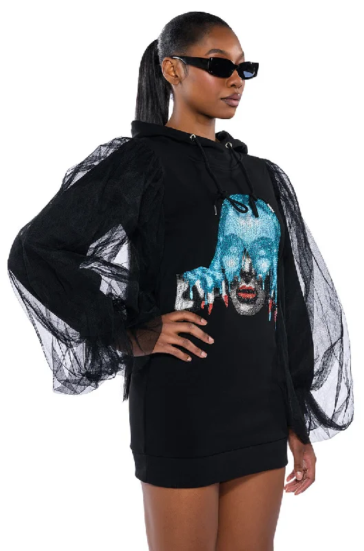 READ MY MIND SWEATSHIRT DRESS Hoodie with Belted Waist Structured Tailored