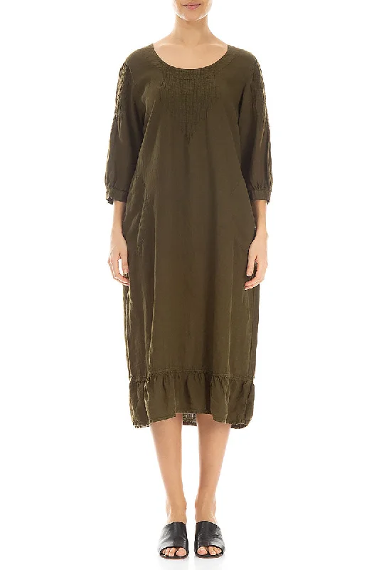 Pin Tucks Khaki Linen Dress Tunics Polka dots