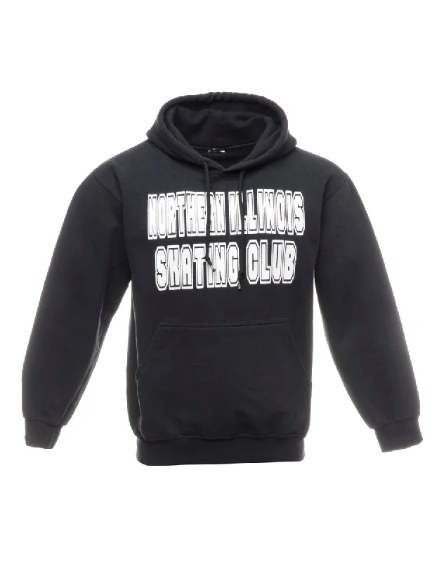 Black Printed Hoodie - S Hoodie with Metallic Shiny Futuristic
