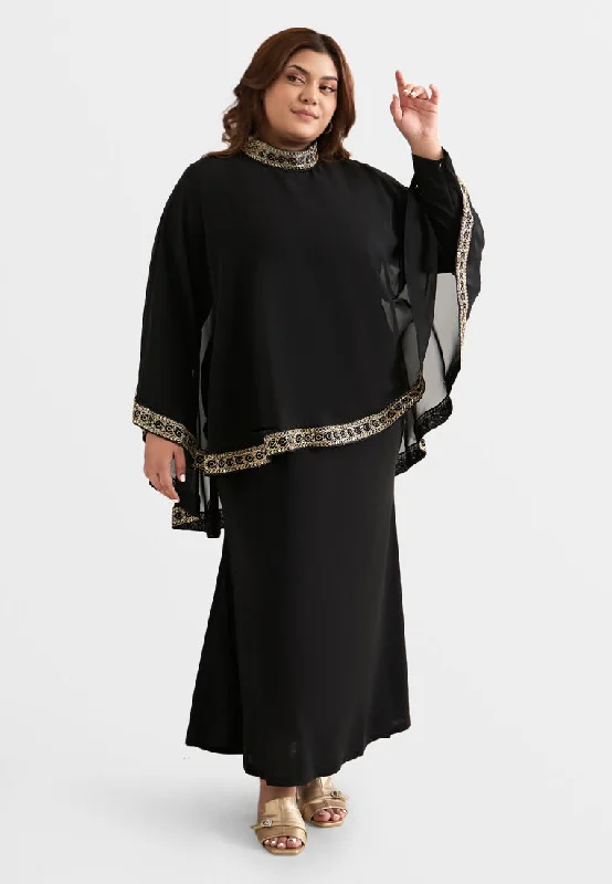 Permaisuri Elegant Trim Cape Jubah Dress Turtleneck Neckline Stylish