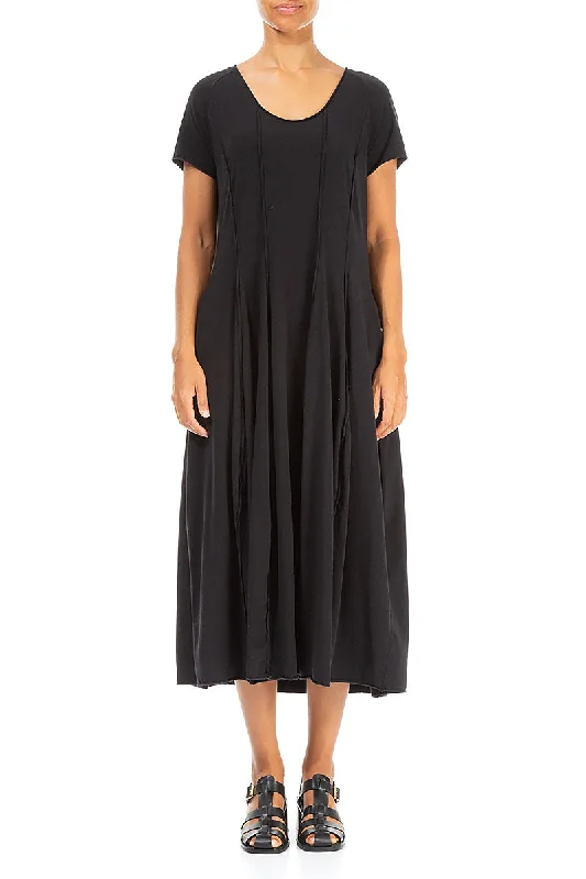 Exposed Seams Black Cotton Dress Tunics Lace romantic