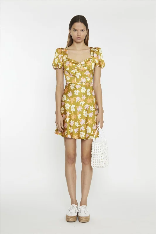 Olive Multi Flower Sweetheart Mini-Dresses Tunics Handmade artisanal