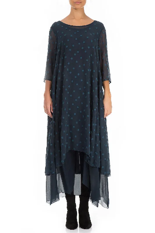 Layered Dotty Midnight Blue Silk Dress Tunics Velvet soft