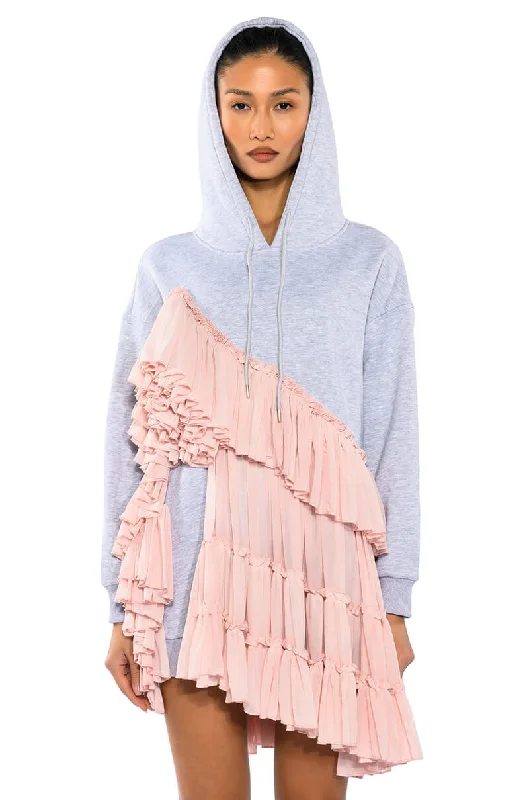 LOU LOU RUFFLE DETAIL HOODIE DRESS Hoodie with Snap Buttons Easy Quick