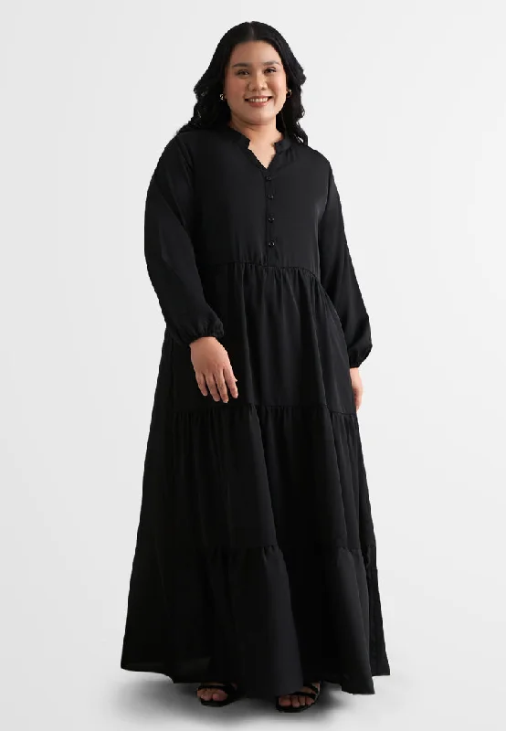 Tamera Half Button Tiered Long Dress Tunics Long Elegant