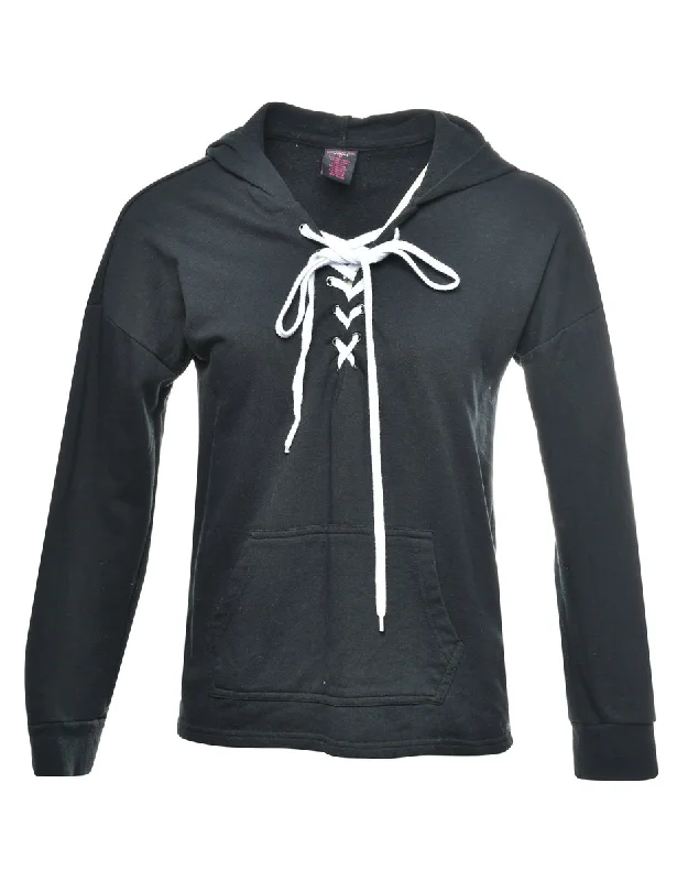 Black Hooded Sweatshirt - M Hoodie with Hem Contrast Bold Stylish