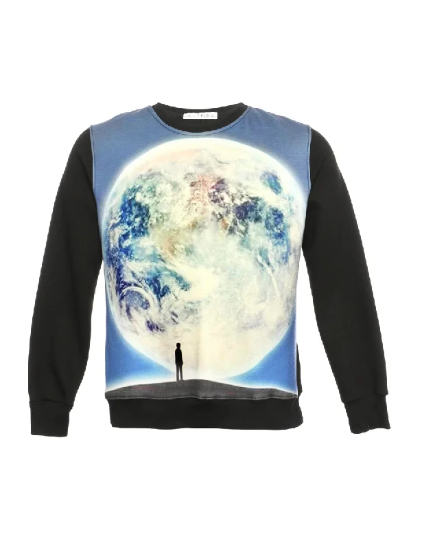 Black Printed Sweatshirt - L Hoodie with Slit Hem Functional Movement
