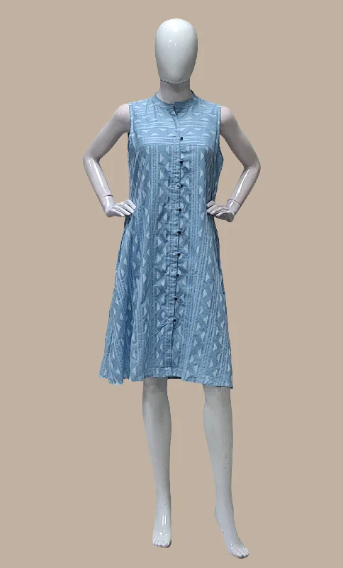 Powder Blue Printed Kurti Dress Tunics Winter warm