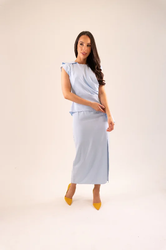 Kayla Drape Detail Dress In Powder Blue Tunics Formal black