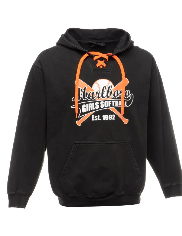 Black Softball Hoodie - L Hoodie with Neon Bright Vibrant