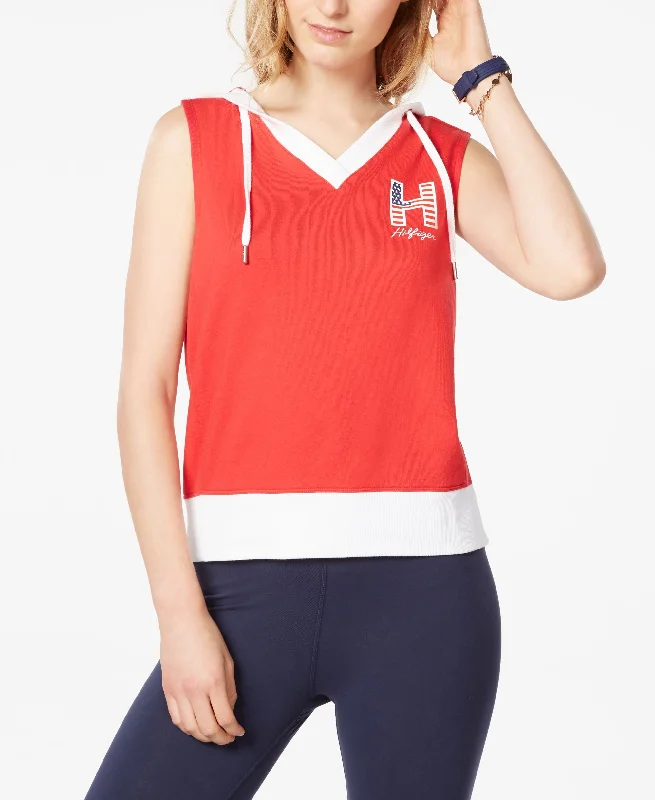 Tommy Hilfiger Sport Sleeveless Hoodie Top Zip Hoodie Drawstring Kangaroo Pocket
